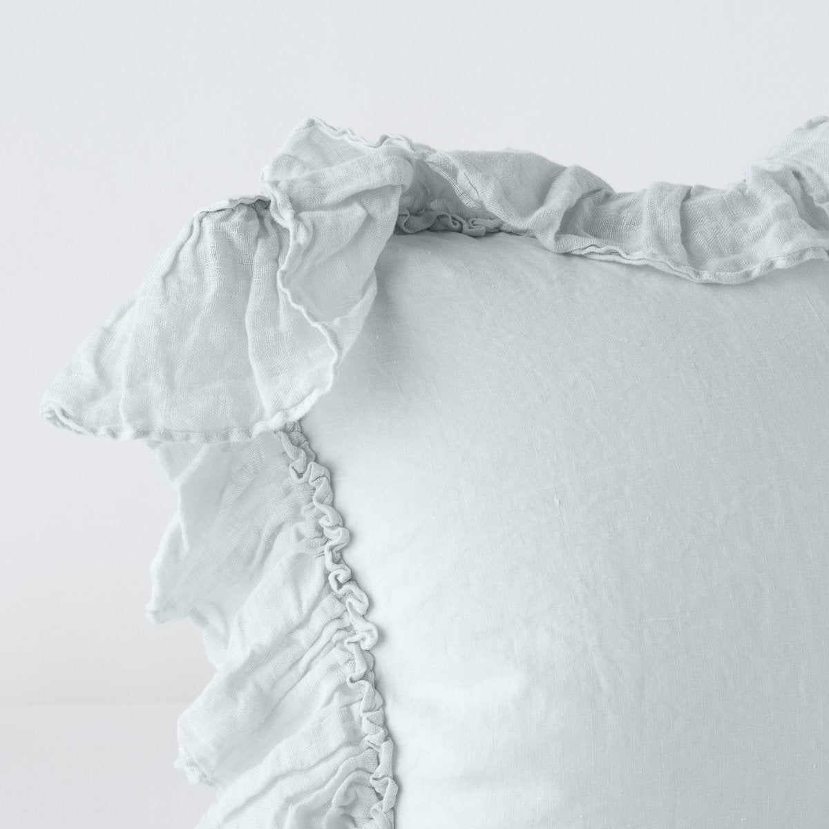 Cloud: Corner detail close-up showcasing slight translucence of ruffle trim detail.