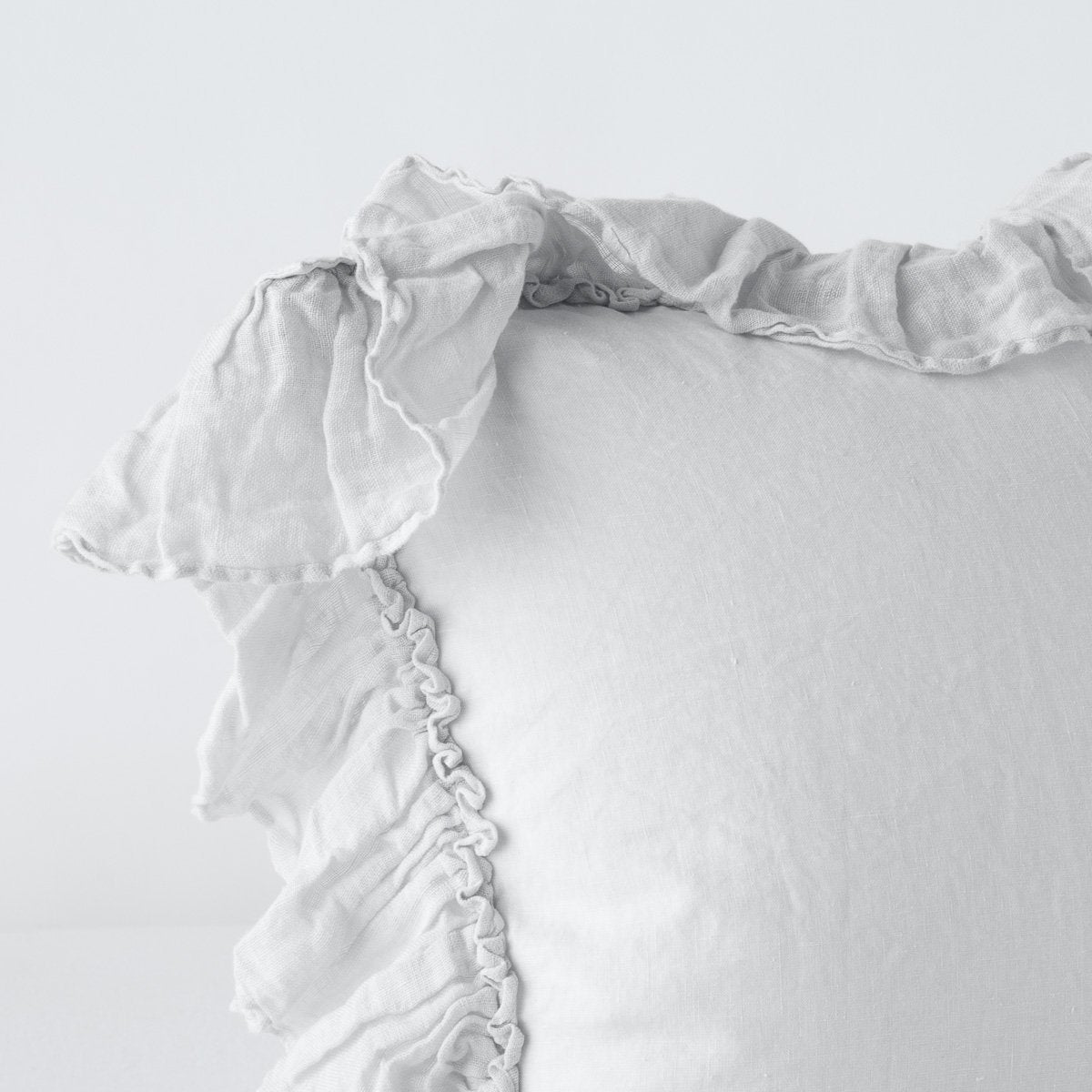 Sterling: Corner detail close-up showcasing slight translucence of ruffle trim detail.