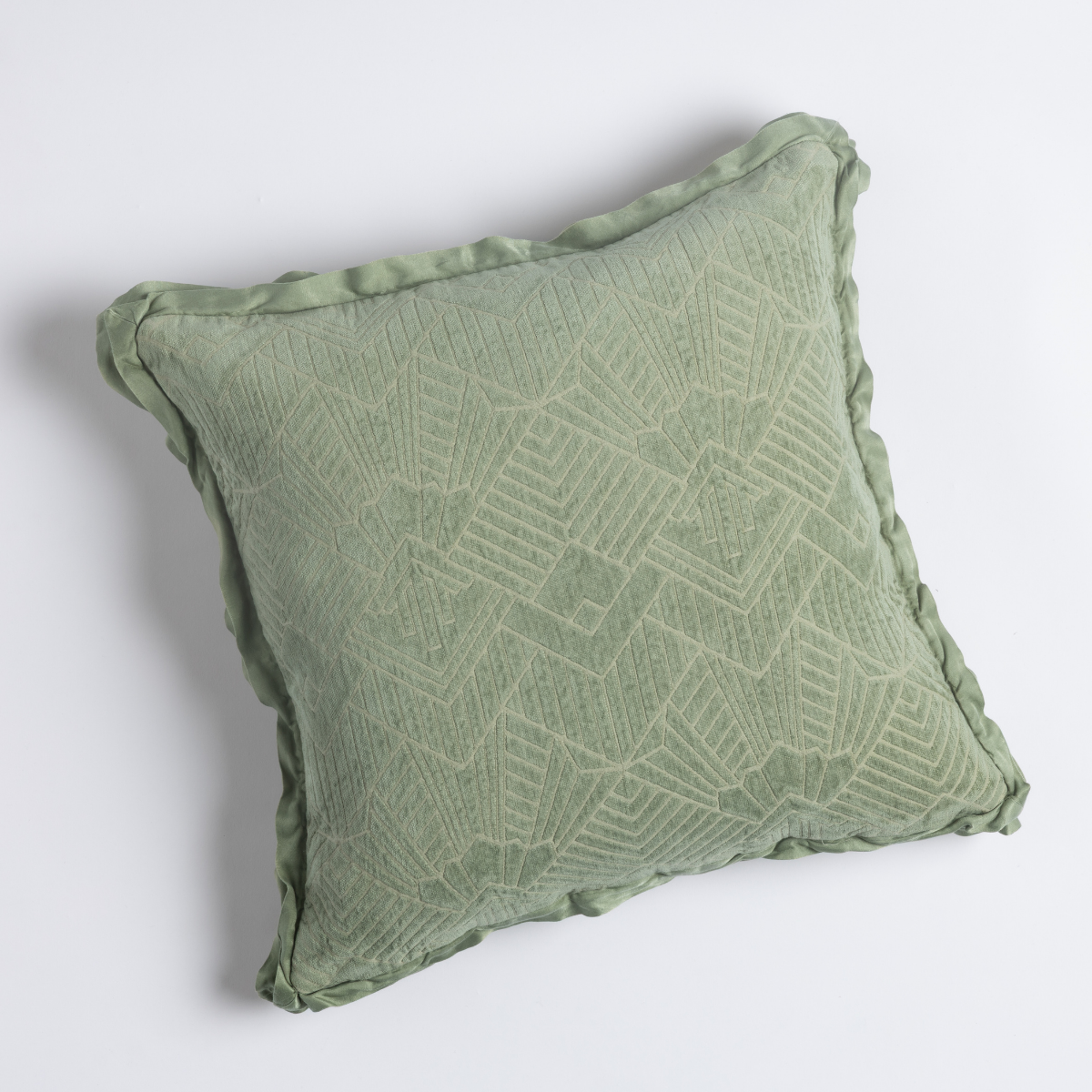 Desert Sage: shot from overhead, a throw pillow in desert sage, a serenely elegant green, offering a hushed hue, shown against a plain background.