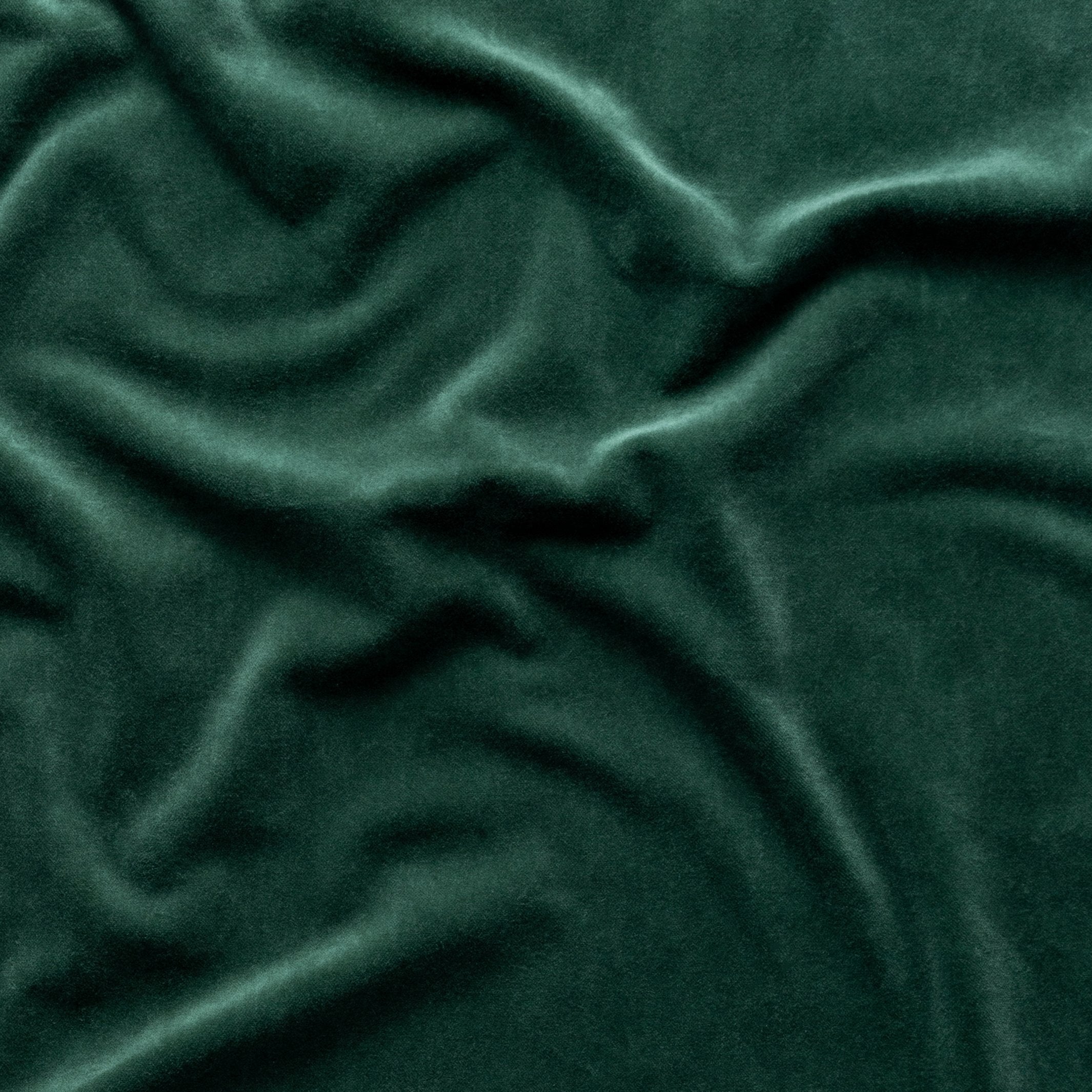 Jade: A close up of cotton velvet in jade, a rich, verdant green with subtle blue undertones.