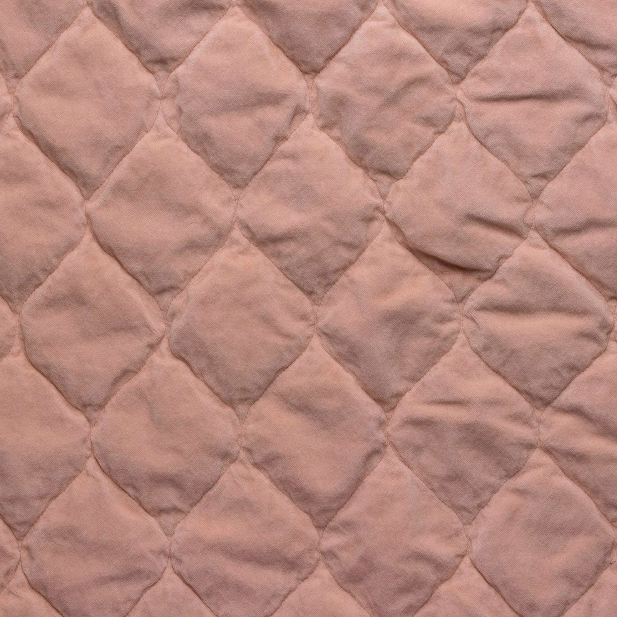 Rouge: Close-up of Harlow cotton velvet quilting in rouge, a mid-tone blush pink.