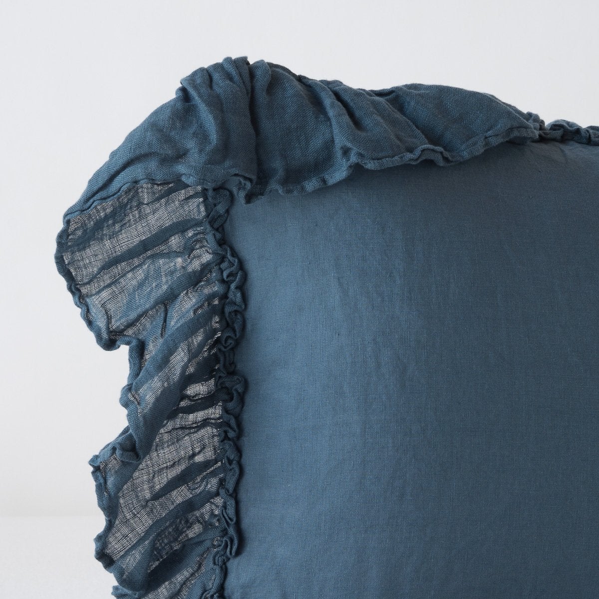 Midnight: Corner detail close-up showcasing slight translucence of ruffle trim detail.