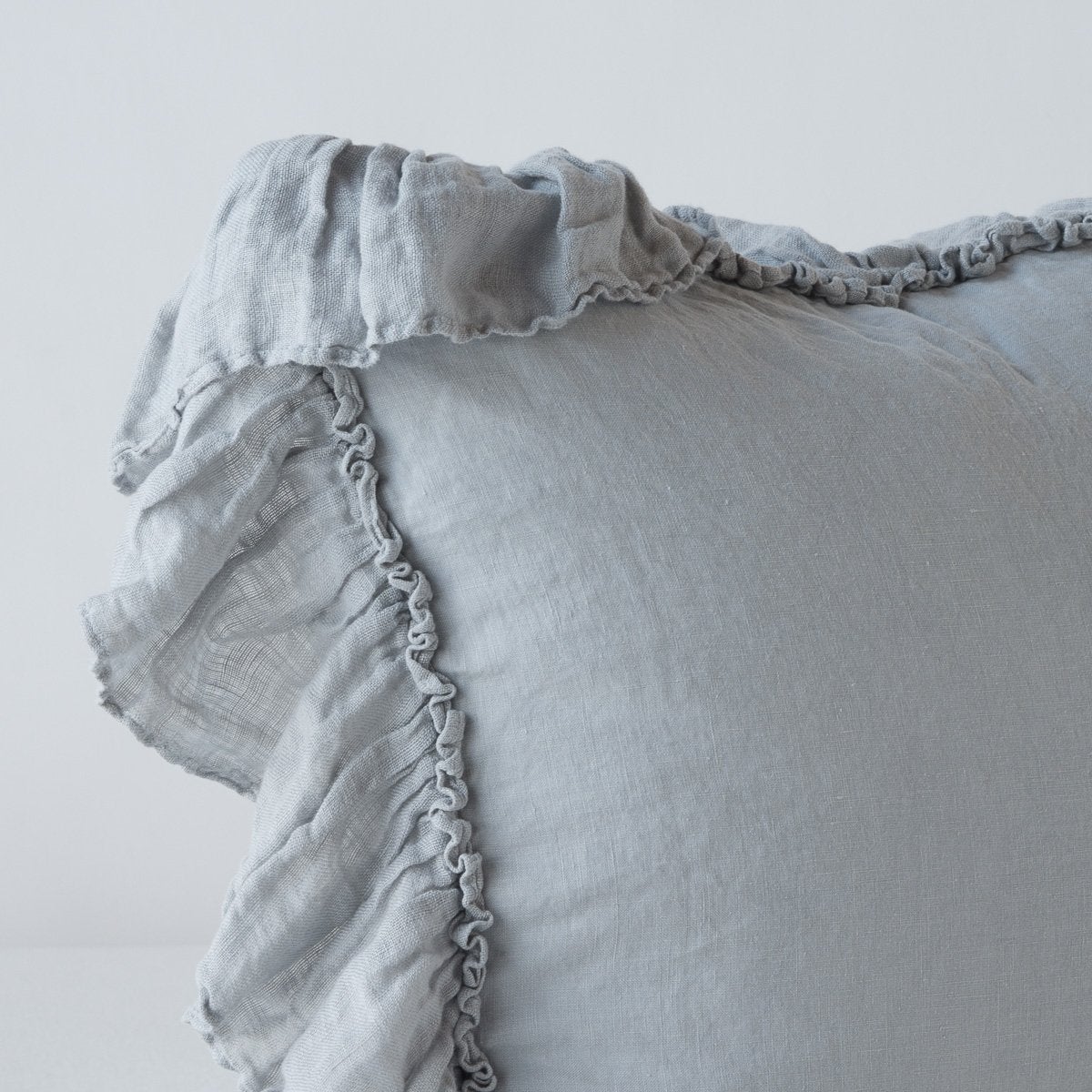 Mineral: Corner detail close-up showcasing slight translucence of ruffle trim detail.