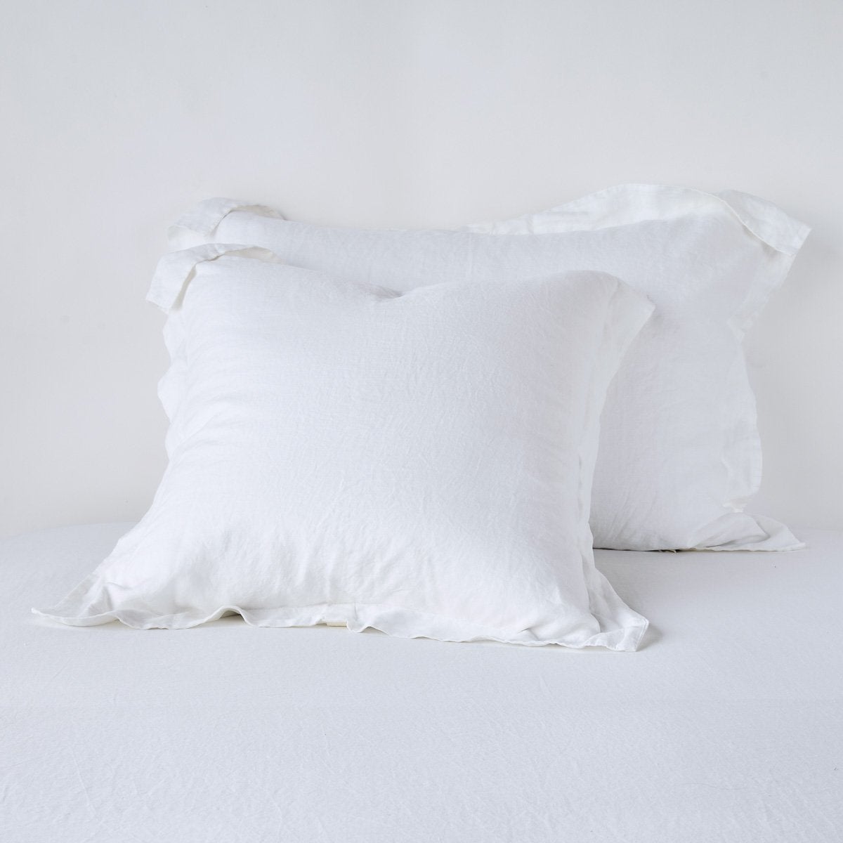 White: Two shams leaning upright against a white background.