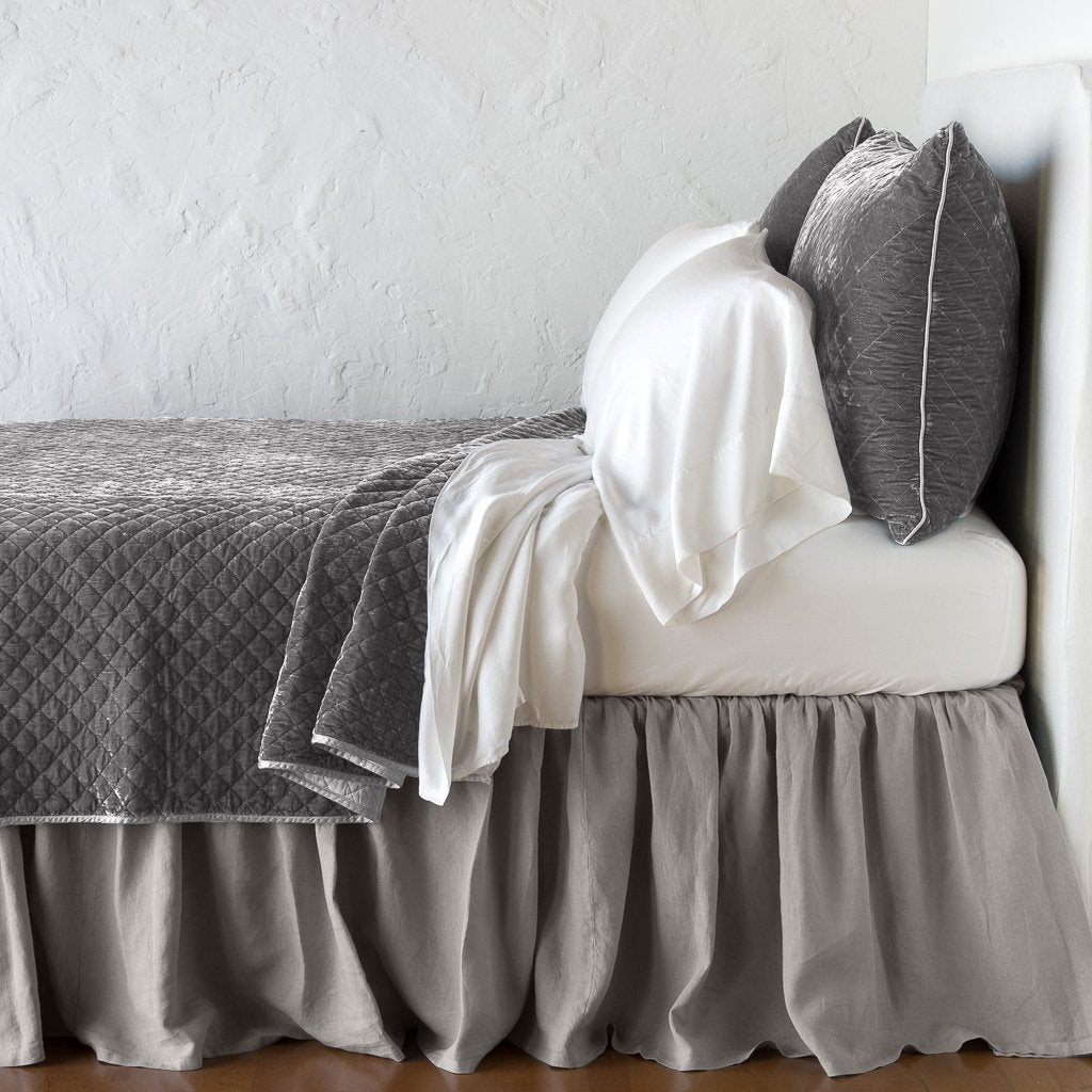 Fog: shams with matching coverlet and white sheeting - side view.