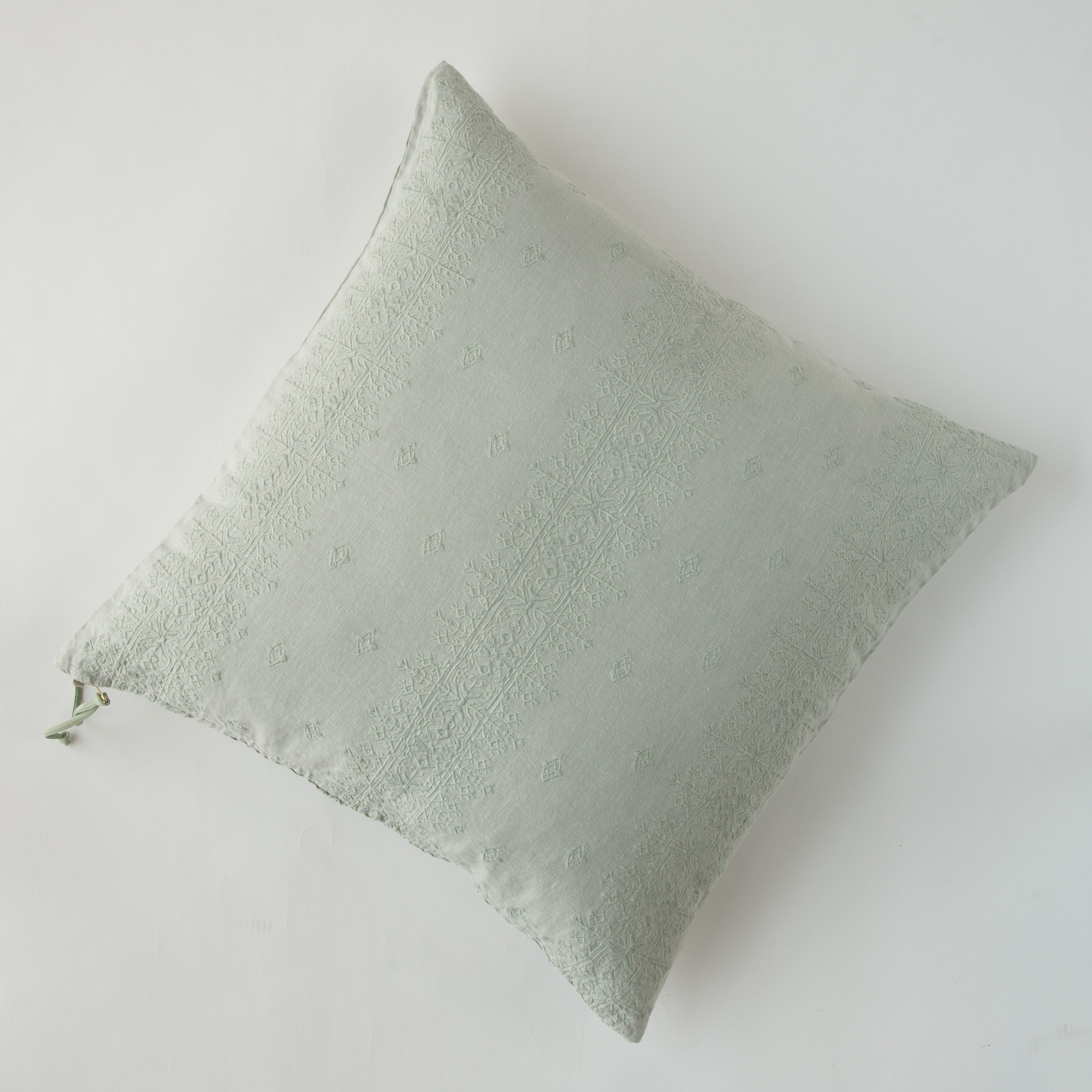 Eucalyptus: Ines 24 by 24 pillow in eucalyptus on a plain background - overhead view.